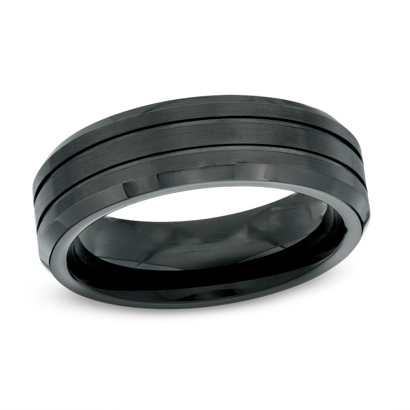 Main Image 1 of Previously Owned - 7.0mm Double Groove Black Cobalt Wedding Band