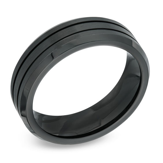 Previously Owned - 7.0mm Double Groove Black Cobalt Wedding Band