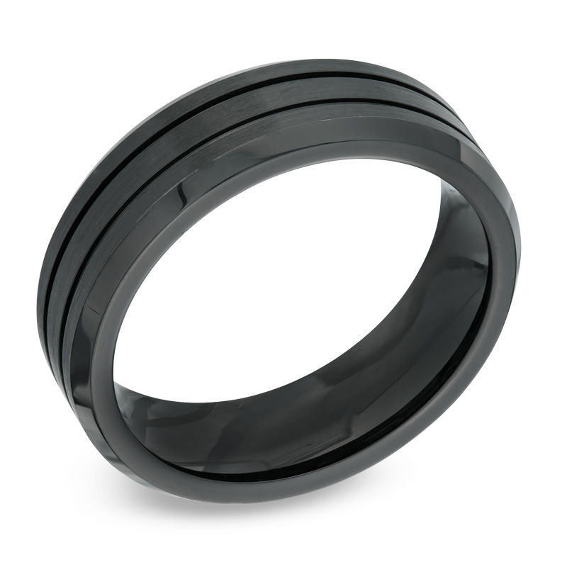Main Image 2 of Previously Owned - 7.0mm Double Groove Black Cobalt Wedding Band