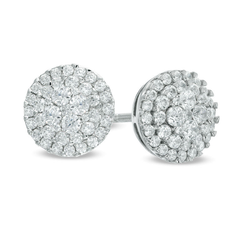 Main Image 1 of Previously Owned - 1 CT. T.W. Diamond Layered Cluster Stud Earrings in 10K White Gold