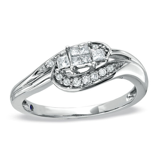 Previously Owned - Cherished Promise Collectionâ¢ 1/4 CT. T.w. Quad Princess-Cut Diamond Promise Ring in 10K White Gold