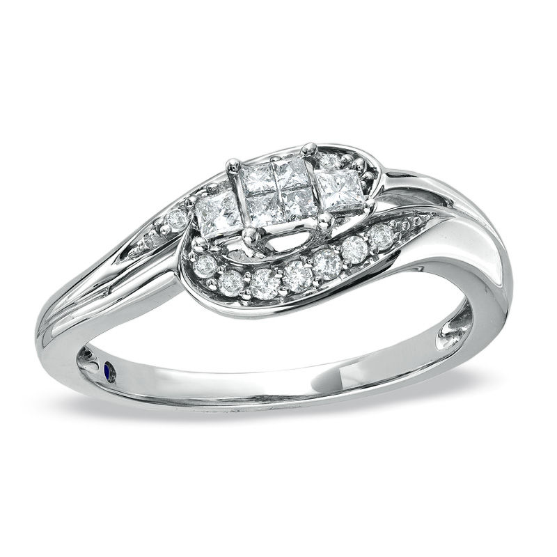 Main Image 1 of Previously Owned - Cherished Promise Collection™ 1/4 CT. T.W. Quad Princess-Cut Diamond Promise Ring in 10K White Gold