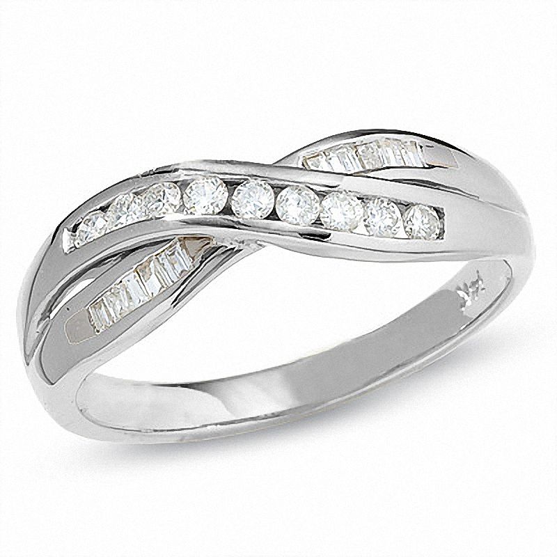 Main Image 1 of Previously Owned - 1/4 CT. T.W. Diamond Crossover Band in 14K White Gold