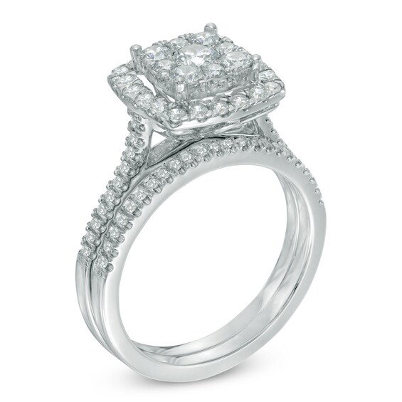 Previously Owned - 1 CT. T.W. Composite Diamond Square Frame Bridal Set in 10K White Gold Previously Owned - 1 CT. T.W. Composite Diamond Square Frame Bridal Set in 10K White Gold