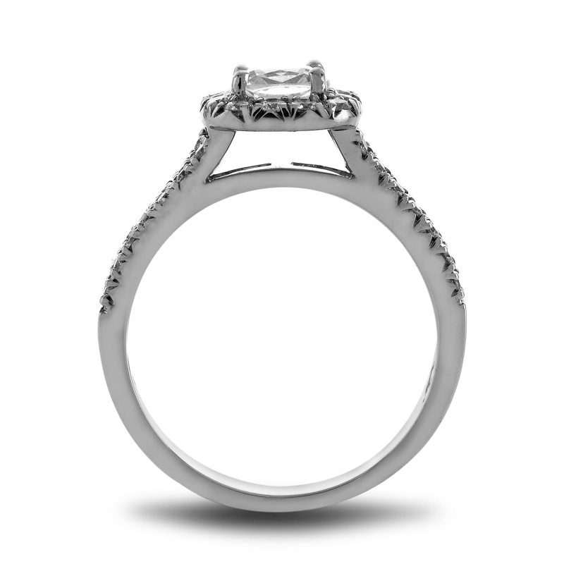 Main Image 3 of Previously Owned - 7/8 CT. T.W. Cushion-Cut Diamond Split Shank Engagement Ring in Platinum (H/SI2)