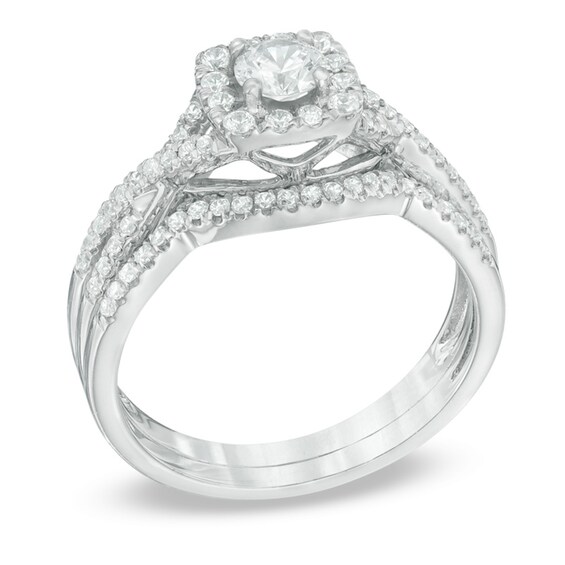 Previously Owned 3/4 CT. T.w. Diamond Frame Soldered Bridal Set in 14K White Gold
