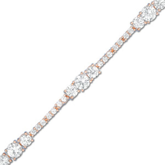 Previously Owned - Lab-Created White Sapphire Three Stone Bracelet in Sterling Silver with 18K Rose Gold Plate - 7.25"
