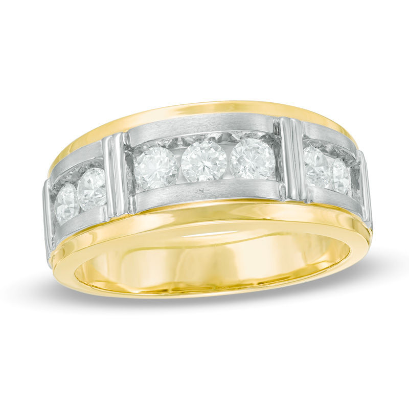 Main Image 1 of Previously Owned - 1/4 CT. T.W. Diamond Seven Stone Bar Wedding Band in 10K Two-Tone Gold