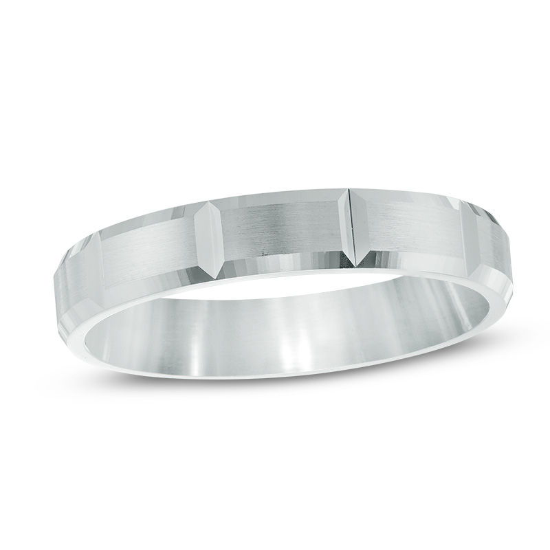 Main Image 1 of Previously Owned - 4.0mm Diamond-Cut Comfort Fit Band in 10K White Gold