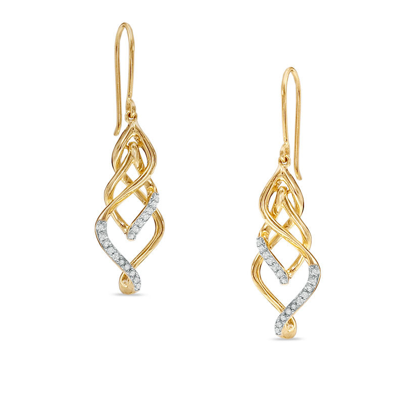 Main Image 1 of Previously Owned - 1/5 CT. T.W. Diamond Twisted Vine Drop Earring in 10K Gold