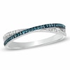 Thumbnail Image 1 of Previously Owned - 1/7 CT. T.W. Enhanced Blue and White Diamond Criss-Cross Band in 10K White Gold