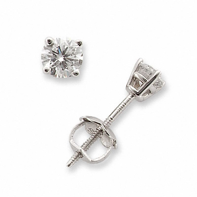 Main Image 1 of Previously Owned - 1/4 CT. T.W. Diamond Solitaire Stud Earrings in 14K White Gold