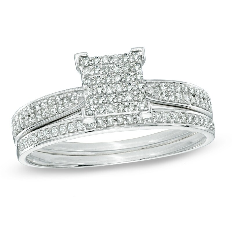 Main Image 1 of Previously Owned - 1/3 CT. T.W. Diamond Square Composite Bridal Set in 10K White Gold