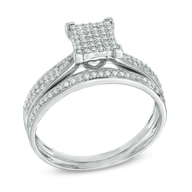 Main Image 2 of Previously Owned - 1/3 CT. T.W. Diamond Square Composite Bridal Set in 10K White Gold