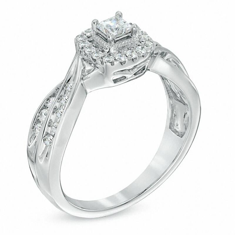 Main Image 2 of Previously Owned - 1/2 CT. T.W. Princess-Cut Diamond Frame Engagement Ring in 10K White Gold
