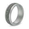 Thumbnail Image 2 of Previously Owned - 8.0mm Comfort-Fit Double Grooved Wedding Band in Damascus Stainless Steel