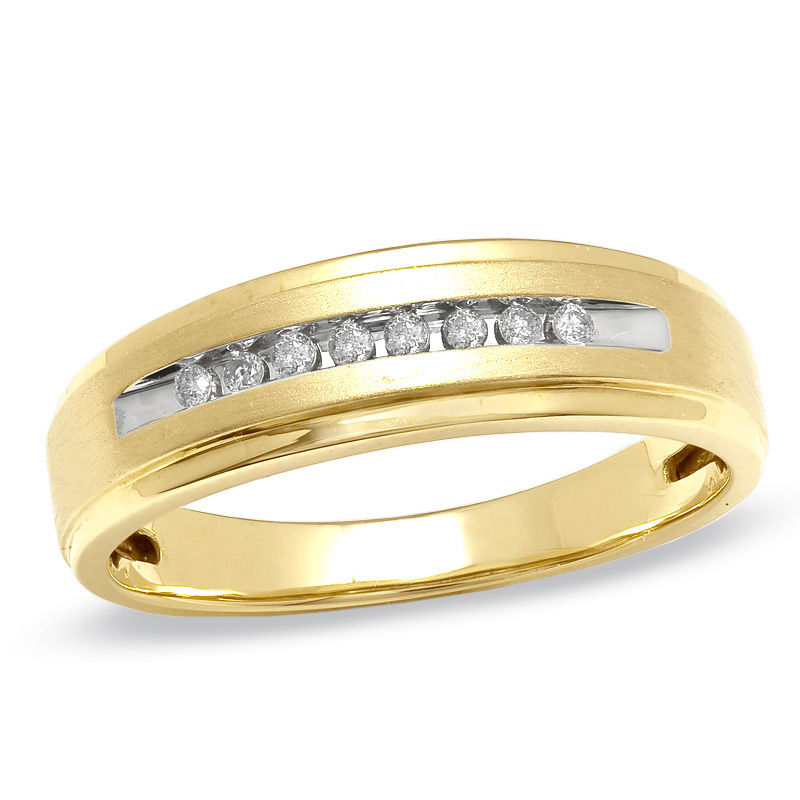 Previously Owned - Men's 1/10 CT. T.W. Diamond Wedding Band in 10K Gold ...