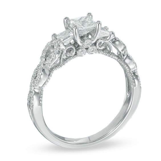 Previously Owned - 1 CT. T.w. Princess-Cut Diamond Past Present FutureÂ® Twist Ring in 14K White Gold (I/I1)