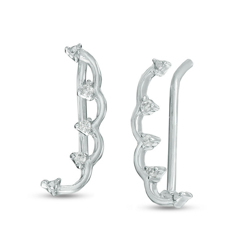 Main Image 1 of Previously Owned - Diamond Accent Scalloped Arrow Crawler Earrings in 10K White Gold