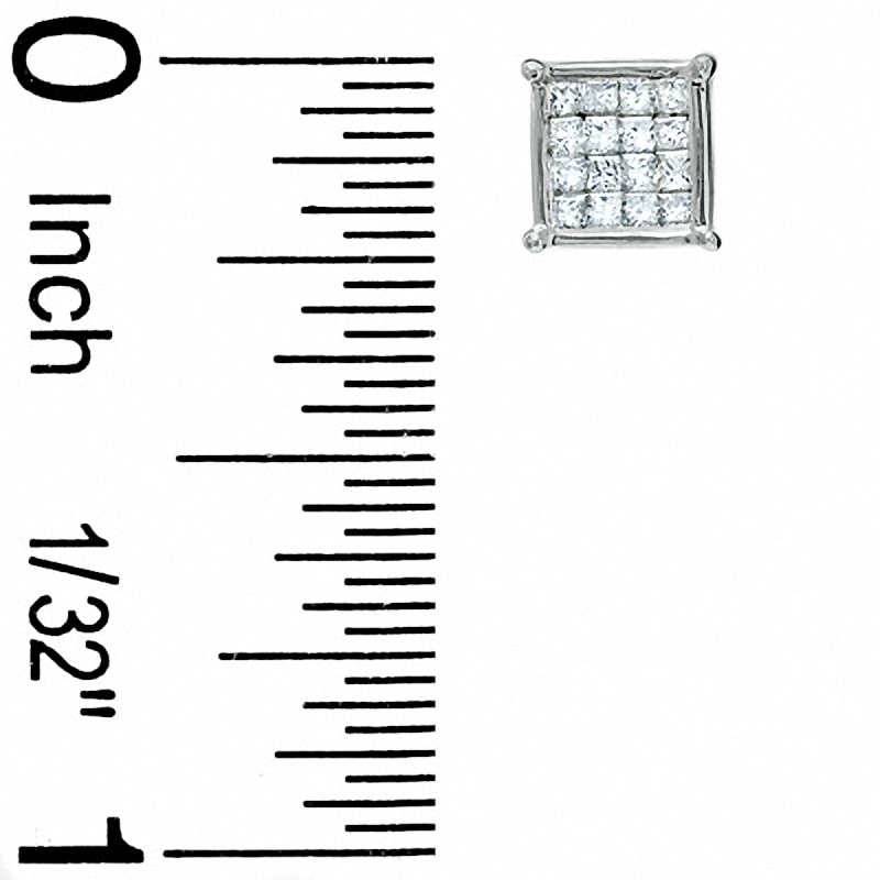 Main Image 2 of Previously Owned - 1/3 CT. T.W. Composite Princess Diamond Earrings in 14K White Gold