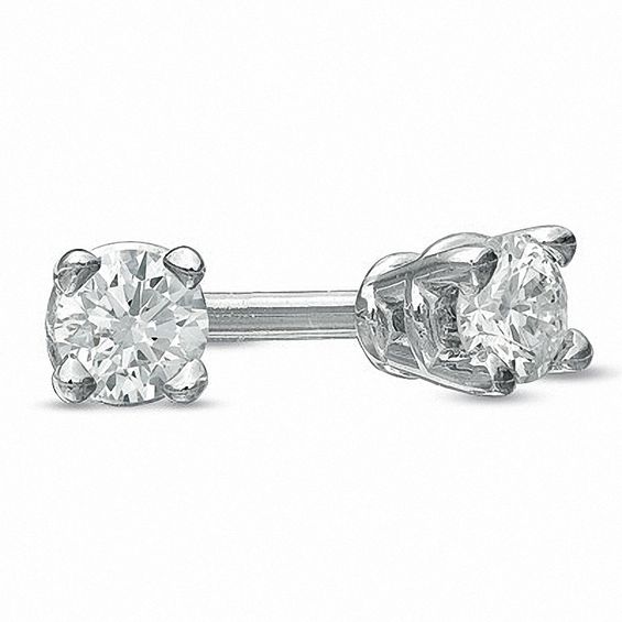 Previously Owned - 1/10 CT. T.w. Diamond Solitaire Stud Earrings in 14K White Gold (I-J/I2-I3)