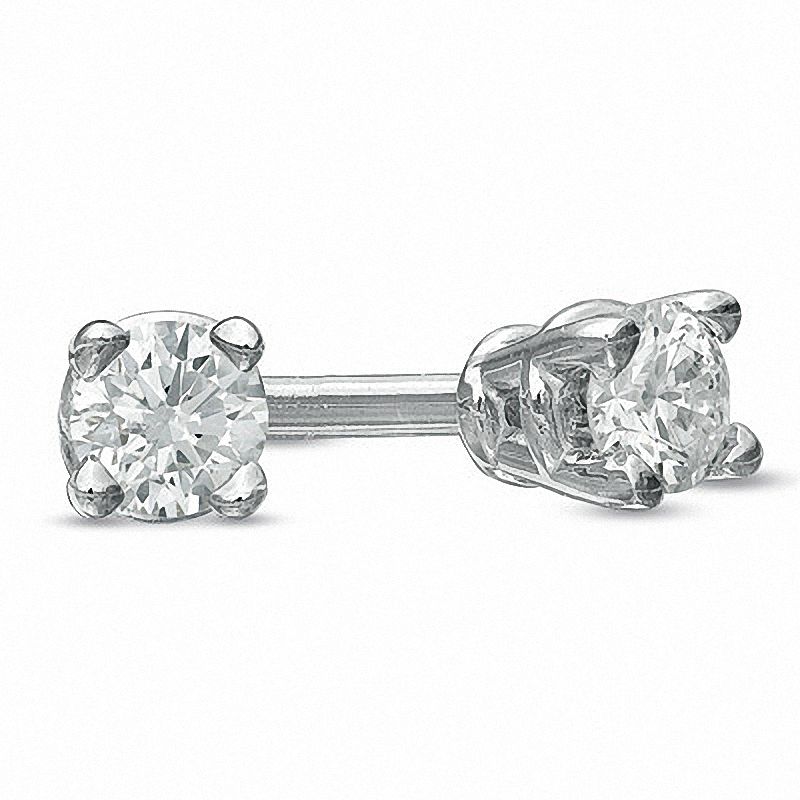 Main Image 1 of Previously Owned - 1/10 CT. T.W. Diamond Solitaire Stud Earrings in 14K White Gold (I-J/I2-I3)