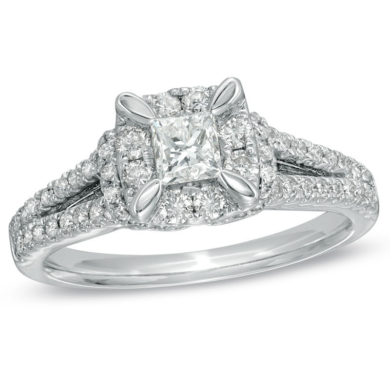 Main Image 1 of Previously Owned - 1 CT. T.W. Princess-Cut Diamond Vintage-Style Engagement Ring in 14K White Gold