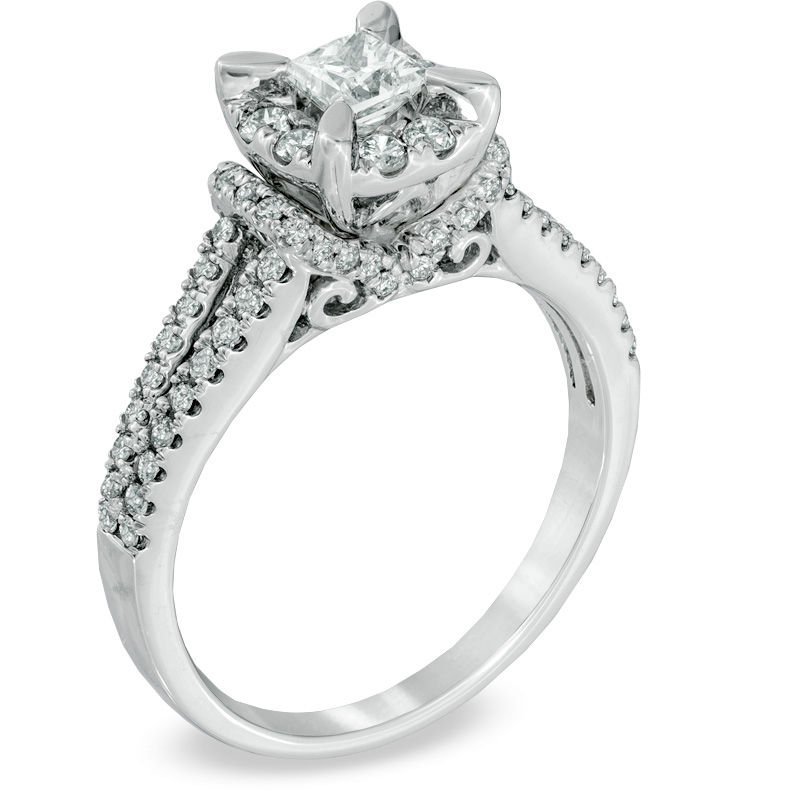 Main Image 2 of Previously Owned - 1 CT. T.W. Princess-Cut Diamond Vintage-Style Engagement Ring in 14K White Gold
