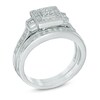 Thumbnail Image 2 of Previously Owned - 1/4 CT. T.W. Quad Diamond Square Frame Bridal Set in Sterling Silver