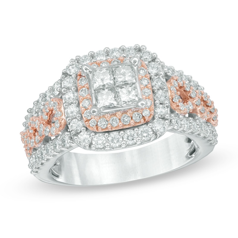 Main Image 1 of Previously Owned - 1-1/2 CT. T.W. Quad Princess-Cut Diamond Braid Engagement Ring in 14K Two-Tone Gold