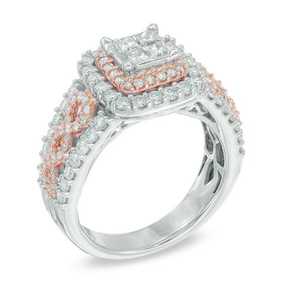 Previously Owned - 1-1/2 CT. T.w. Quad Princess-Cut Diamond Braid Engagement Ring in 14K Two-Tone Gold