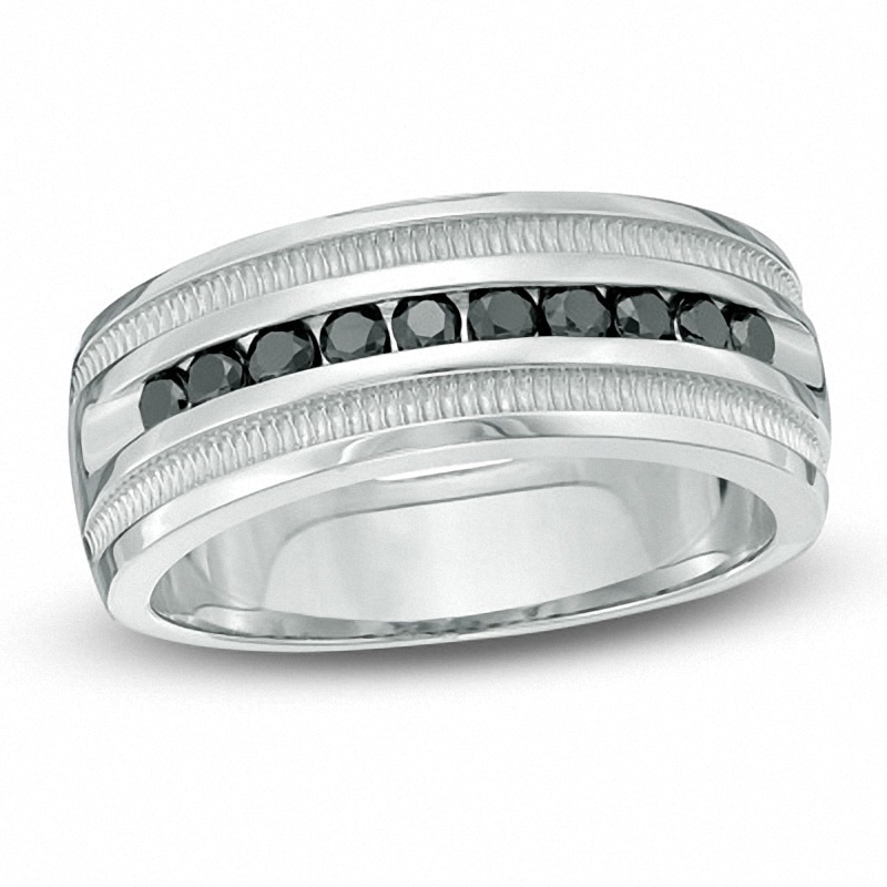 Main Image 1 of Previously Owned - 1/2 CT. T.W. Black Diamond Milgrain Anniversary Band in Sterling Silver