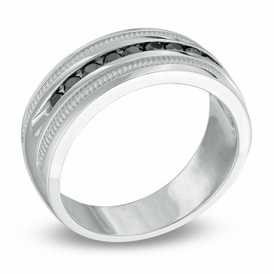 Previously Owned - 1/2 CT. T.w. Black Diamond Milgrain Anniversary Band in Sterling Silver