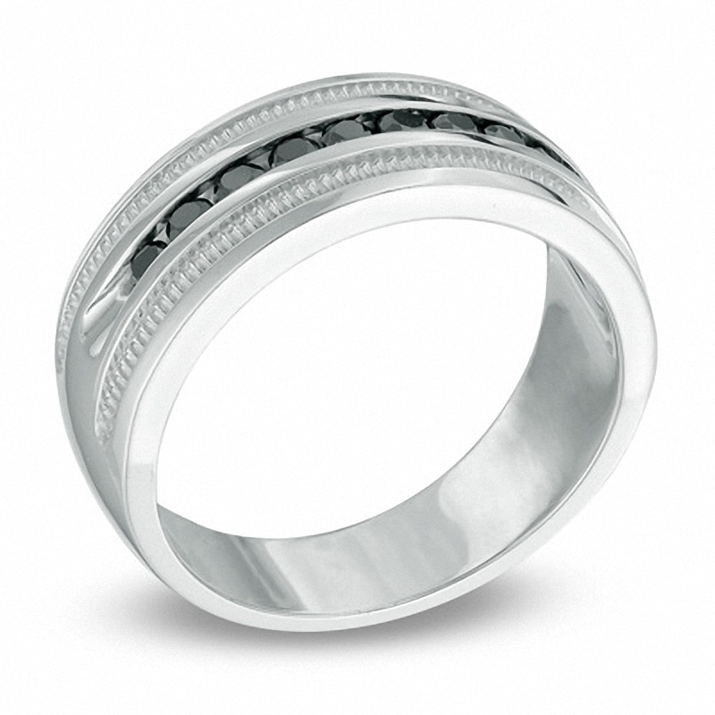 Main Image 2 of Previously Owned - 1/2 CT. T.W. Black Diamond Milgrain Anniversary Band in Sterling Silver