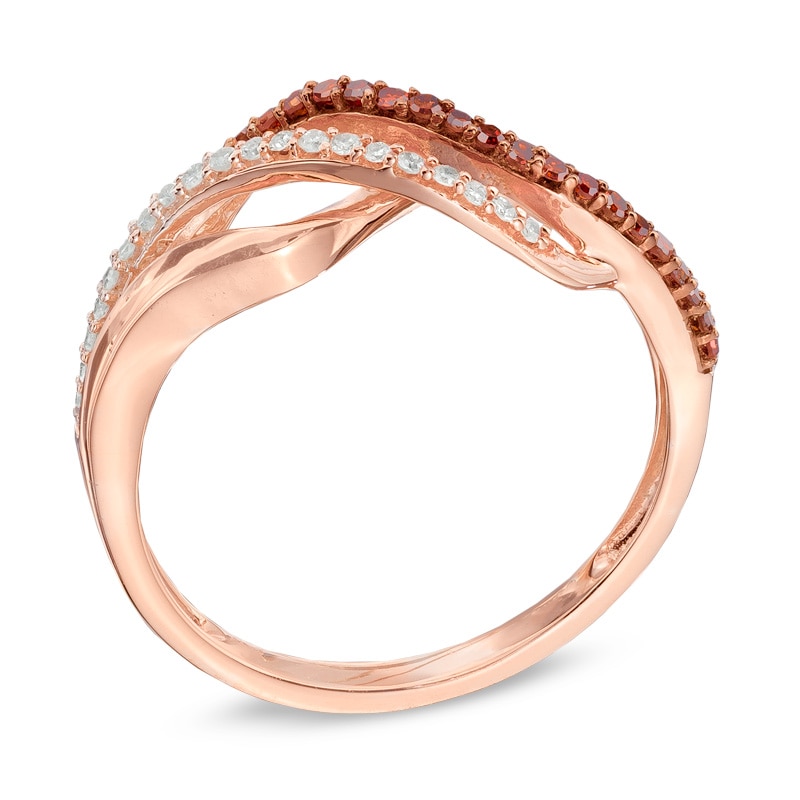 Main Image 2 of Previously Owned - 1/5 CT. T.W. Cognac and White Diamond Infinity Waves Ring in 10K Rose Gold