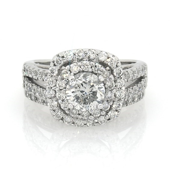 Previously Owned 2-1/5 CT. T.w. Diamond Double Frame Soldered Bridal Set in 14K White Gold