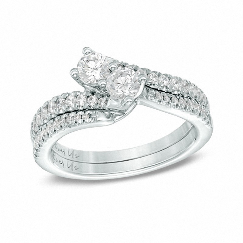 Main Image 1 of Previously Owned - Ever Us® 2 CT. T.W. Two-Stone Diamond Bypass Anniversary Band in 14K White Gold