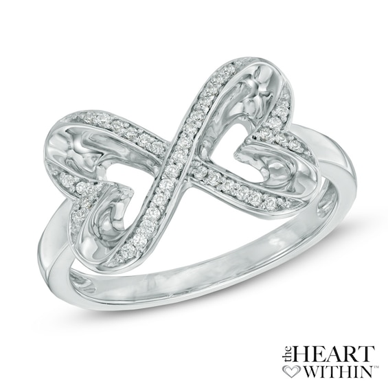Previously Owned - 1/10 CT. T.w. Diamond Heart-Shaped Infinity Ring in Sterling Silver