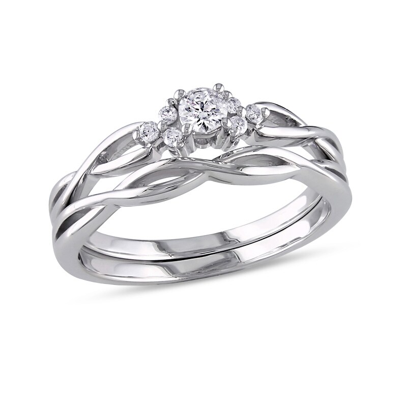 Main Image 1 of Previously Owned - 1/6 CT. T.W. Diamond Loose Braid Bridal Set in 10K White Gold