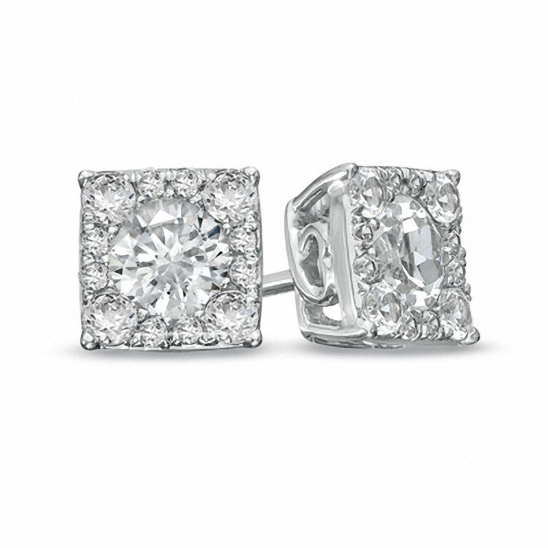 Main Image 1 of Previously Owned - Lab-Created White Sapphire Composite Square Stud Earrings in Sterling Silver