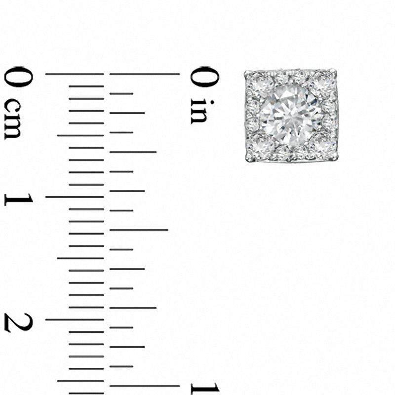 Main Image 2 of Previously Owned - Lab-Created White Sapphire Composite Square Stud Earrings in Sterling Silver