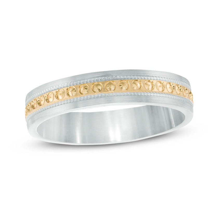 Main Image 1 of Previously Owned - 4.0mm Comfort Fit Vintage-Style Beaded Band in 10K Two-Tone Gold