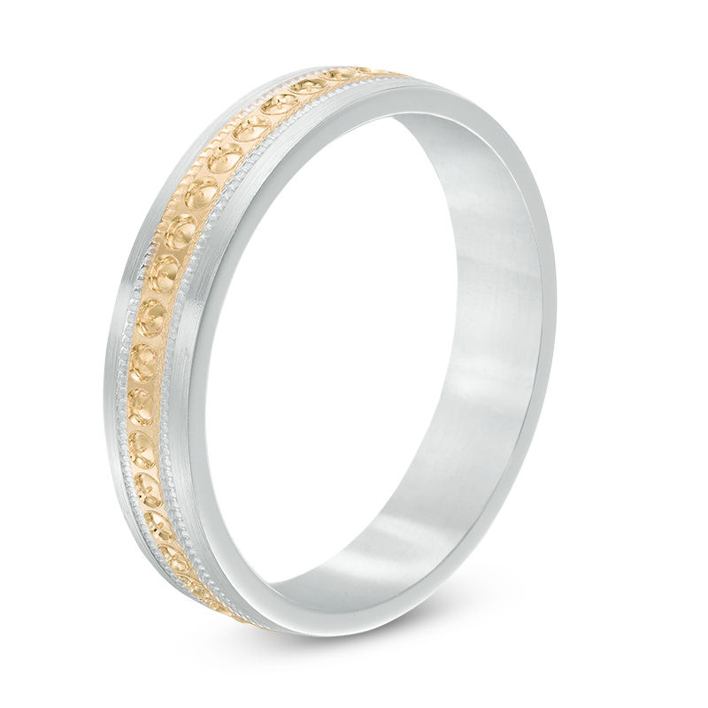 Main Image 2 of Previously Owned - 4.0mm Comfort Fit Vintage-Style Beaded Band in 10K Two-Tone Gold