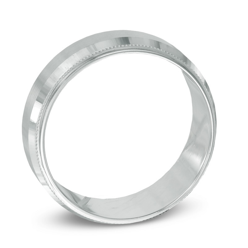 Main Image 2 of Previously Owned - 8.0mm Bevelled Milgrain Comfort Fit Wedding Band in 14K White Gold - Size 10
