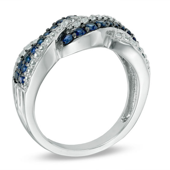 Previously Owned - Lab-Created Blue and White Sapphire Twist Ring in Sterling Silver