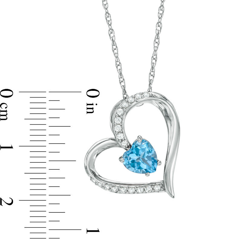 Main Image 2 of Previously Owned - 6.0mm Heart-Shaped Swiss Blue Topaz and Lab-Created White Sapphire Heart Pendant in Sterling Silver