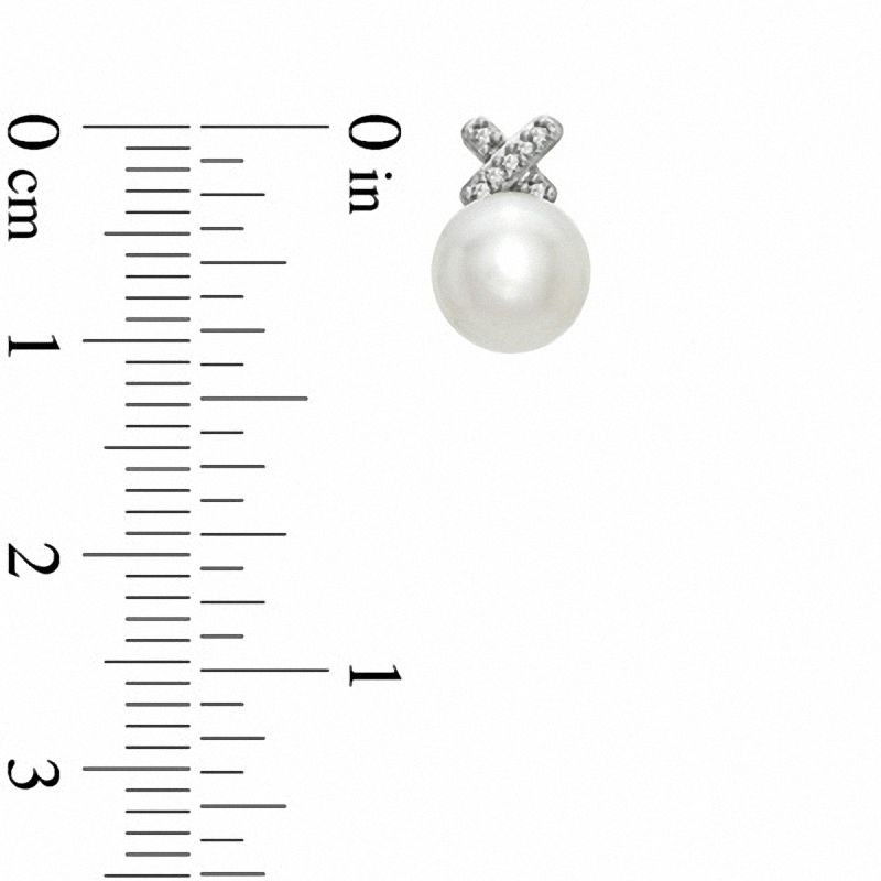 Main Image 2 of Previously Owned-Honora 7.0-7.5mm Freshwater Cultured Pearl and Diamond Accent &quot;X&quot; Earrings in Sterling Silver