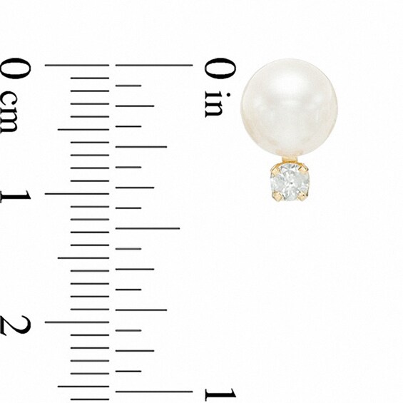 Previously Owned-7.5-8.0mm Akoya Cultured Pearl Earrings with Diamond Accents in 14K Gold