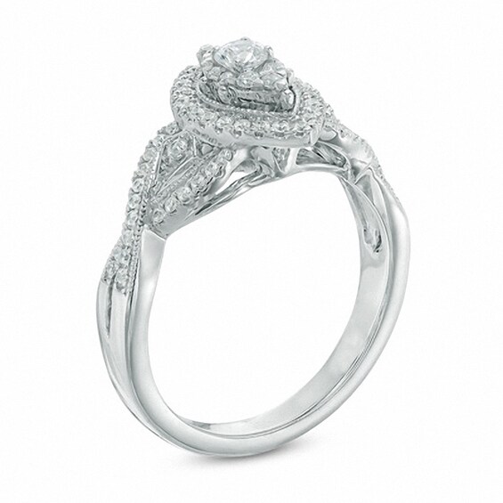 Previously Owned - 1/2 CT. T.w. Diamond Marquise Frame Crossover Engagement Ring in 14K White Gold