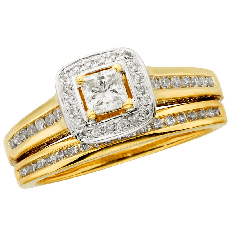 Main Image 1 of Previously Owned - 1 CT. T.W. Princess-Cut Diamond Frame Bridal Set in 14K Gold (I/I2)